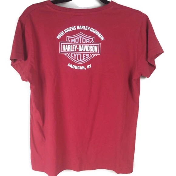 Harley Davidson 4 Rivers Paducah, KY Filigree Red Cotton Tee Size Large - Picture 2 of 8